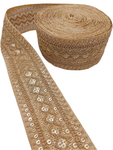 Art Silk Trim Gold Embroidered Sequins Trim, Decorative Trim, Indian Sari Border